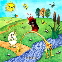 Соломинка, уголь и боб